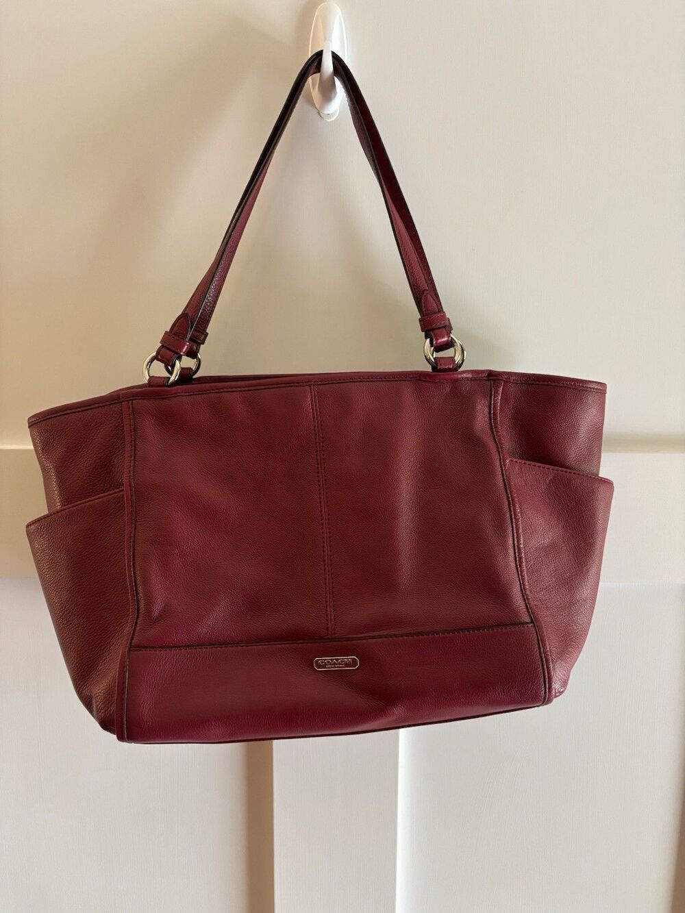 Coach Authenticated Red Pebbled Leather Tote Bag | Large Shoulder Bag Classic